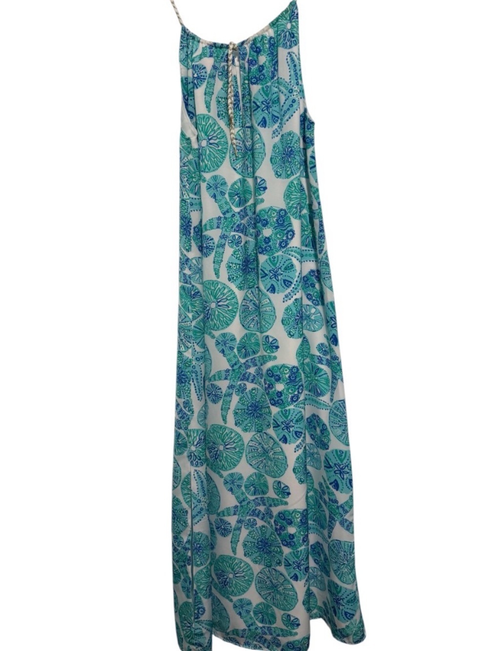 Lilly Pulitzer Blue Green Shell Print Maxi Dress XS Lined Sleeveless Resort - Picture 4 of 6